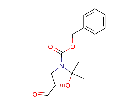 Molecular Structure of 134038-74-7 (3-Oxazolidinecarboxylic acid, 5-forMyl-2,2-diMethyl-, phenylMethyl ester, (5S)-)