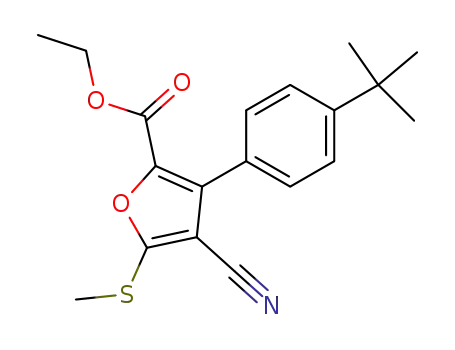 Molecular Structure of 861967-52-4 (2-Furancarboxylic acid,
4-cyano-3-[4-(1,1-dimethylethyl)phenyl]-5-(methylthio)-, ethyl ester)