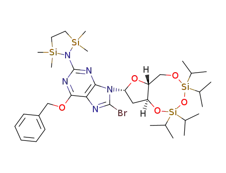 Molecular Structure of 328394-28-1 (N2-(1,1,4,4-Tetramethyldisilylazacyclopentanyl)-O6-benzyl-8-bromo-N9-[3’,5’-O-(1,1,3,3-tetrakis(isopropyl)-1,3-disiloxanediyl)--D-2’-deoxyribofuranosyl]guanine)