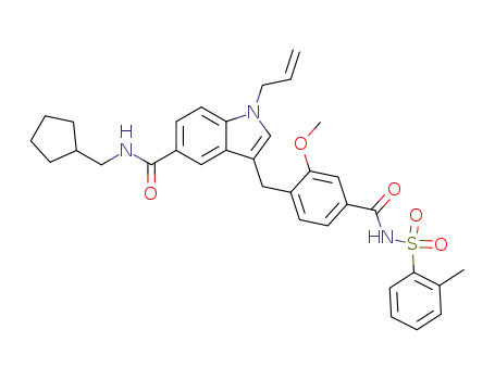 4-<<5-<(2-cyclopentylmethyl)carbamoyl>-1-(2-propenyl)indol-3-yl>methyl>-3-methoxy-N-<(2-methylphenyl)sulfonyl>benzamide