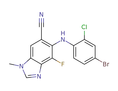 Molecular Structure of 917980-15-5 (6-(4-broMo-2-chlorophenylaMino)-7-fluoro-3-Methyl-3H-benzo[d]iMidazole-5-carbonitrile)