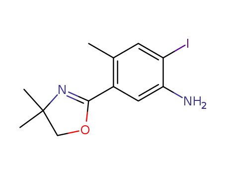 Molecular Structure of 782499-20-1 (Benzenamine, 5-(4,5-dihydro-4,4-dimethyl-2-oxazolyl)-2-iodo-4-methyl-)