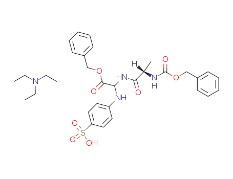 Molecular Structure of 118597-40-3 (N-Carbobenzoxy-L-alanyl-D,L-2-<(4-sulfophenyl)amino>glycine Benzyl Ester Triethylammonium Salt)