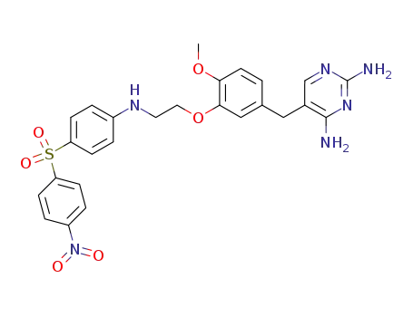 Molecular Structure of 111452-85-8 (2,4-Pyrimidinediamine,
5-[[4-methoxy-3-[2-[[4-[(4-nitrophenyl)sulfonyl]phenyl]amino]ethoxy]phen
yl]methyl]-)