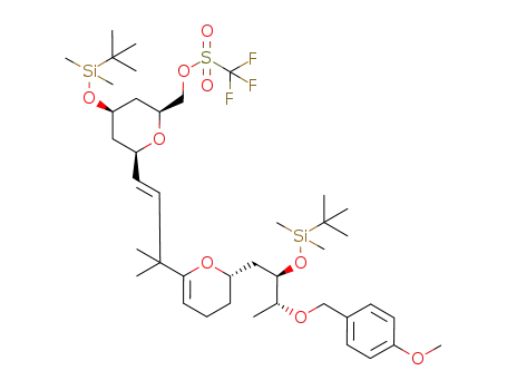 trifluoro-methanesulfonic acid 4-(<i>tert</i>-butyl-dimethyl-silanyloxy)-6-(3-{6-[2-(<i>tert</i>-butyl-dimethyl-silanyloxy)-3-(4-methoxy-benzyloxy)-butyl]-5,6-dihydro-4<i>H</i>-pyran-2-yl}-3-methyl-but-1-enyl)-tetrahydro-pyran-2-ylmethyl ester