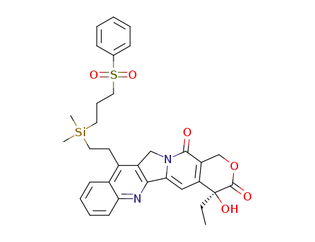 Molecular Structure of 1142936-70-6 ((4S)-11-{2-[(3-benzenesulfonylpropyl)-dimethylsilanyl]-ethyl}-4-ethyl-4-hydroxy-1,12-dihydro-4H-2-oxa-6,12a-diaza-dibenzo[b,h]fluorene-3,13-dione)