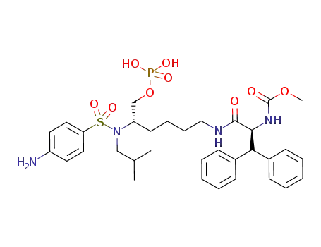Molecular Structure of 874339-65-8 ((1S,5S)-(1-{5-[(4-amino-benzenesulfonyl)-isobutyl-amino]-6-phosphonooxy-hexylcarbamoyl}-2,2-diphenyl-ethyl)-carbamic acid methyl ester)