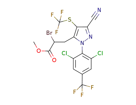 Molecular Structure of 192988-64-0 (5-(2'-bromo-2'-carbomethoxy)ethyl-1-(2,6-dichloro-4-trifluoromethylphenyl)-4-trifluoromethylthio-1H-pyrazole-3-carbonitrile)