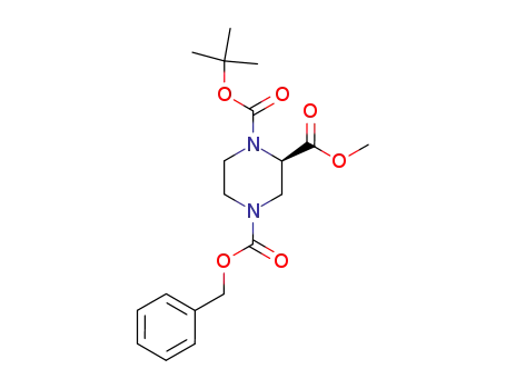 Molecular Structure of 278790-00-4 ((R)-N-1-BOC-4-CBZ-2-PIPERAZINECARBOXYLIC ACID METHYL ESTER)