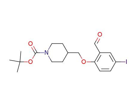 Molecular Structure of 1160653-54-2 (4-(2-formyl-4-iodo-phenoxymethyl)-piperidine-1-carboxylic acid tert-butyl ester)