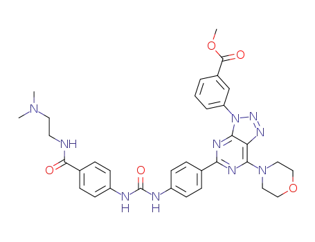 Molecular Structure of 1173207-55-0 (methyl 3-[5-(4-{[(4-{[2-(dimethylamino)ethyl]carbamoyl}phenyl)carbamoyl]amino}phenyl)-7-morpholin-4-yl-3H-[1,2,3]triazolo[4,5-d]pyrimidin-3-yl]benzoate)
