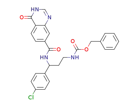 Molecular Structure of 887128-72-5 ({3-(4-chloro-phenyl)-3-[(4-oxo-3,4-dihydro-quinazoline-7-carbonyl)-amino]-propyl}-carbamic acid benzyl ester)