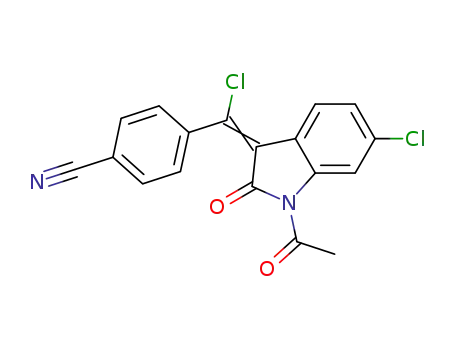 Molecular Structure of 651747-76-1 (2H-Indol-2-one,
1-acetyl-6-chloro-3-[chloro(4-cyanophenyl)methylene]-1,3-dihydro-)