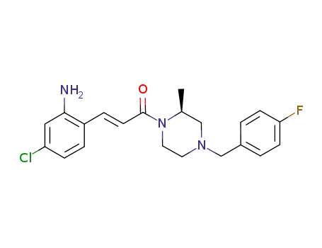 Molecular Structure of 685534-27-4 (Piperazine,
1-[(2E)-3-(2-amino-4-chlorophenyl)-1-oxo-2-propenyl]-4-[(4-fluorophenyl
)methyl]-2-methyl-, (2S)-)