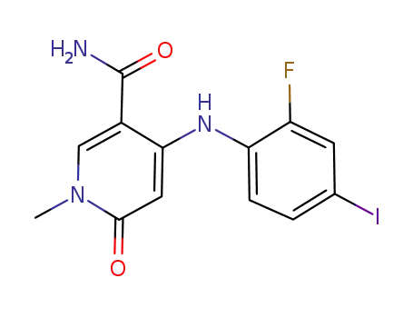 Molecular Structure of 821790-04-9 (3-Pyridinecarboxamide,
4-[(2-fluoro-4-iodophenyl)amino]-1,6-dihydro-1-methyl-6-oxo-)