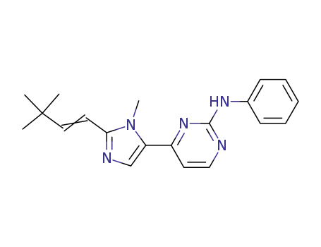 Molecular Structure of 600639-36-9 (2-Pyrimidinamine,
4-[2-(3,3-dimethyl-1-butenyl)-1-methyl-1H-imidazol-5-yl]-N-phenyl-)