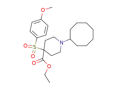 Molecular Structure of 212770-86-0 (4-Piperidinecarboxylic acid, 1-cyclooctyl-4-[(4-methoxyphenyl)sulfonyl]-,
ethyl ester)