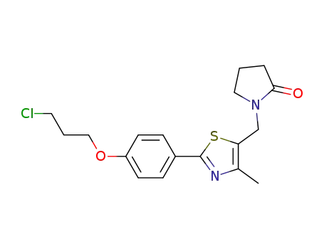 Molecular Structure of 911135-48-3 (1-({2-[4-(3-chloropropoxy)phenyl]-4-methyl-1,3-thiazol-5-yl}methyl)pyrrolidin-2-one)