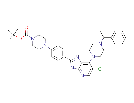 Molecular Structure of 1095382-00-5 (tert-butyl 4-(4-(6-chloro-7-(4-(1-phenylethyl)piperazin-1-yl)-3H-imidazo[4,5-b]pyridin-2-yl)phenyl)piperazine-1-carboxylate)