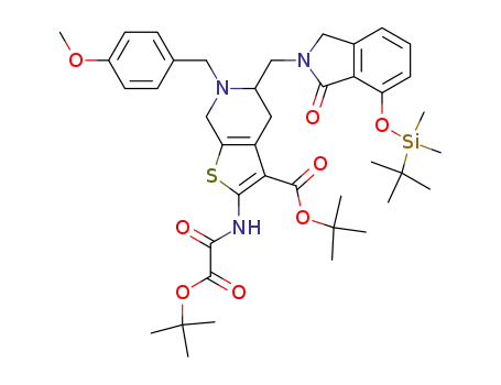 2-(tert-butoxyoxalyl-amino)-5-(7-(tert-butyl-dimethyl-silanyloxy)-1-oxo-1,3-dihydro-isoindol-2-ylmethyl)-6-(4-methoxy-benzyl)-4,5,6,7-tetrahydro-thieno[2,3-c]pyridine-3-carboxylic acid tert-butyl ester