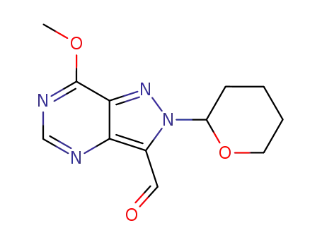Molecular Structure of 635319-14-1 (2H-Pyrazolo[4,3-d]pyrimidine-3-carboxaldehyde,
7-methoxy-2-(tetrahydro-2H-pyran-2-yl)-)