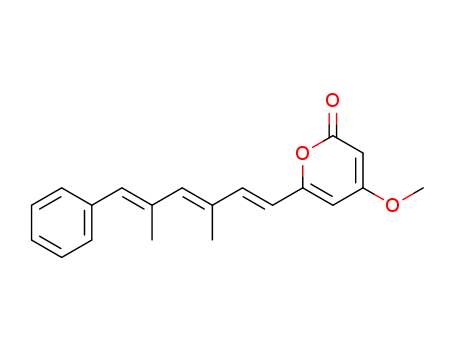 Molecular Structure of 121562-48-9 (2H-Pyran-2-one,6-[(1E,3E,5E)-3,5-dimethyl-6-phenyl-1,3,5-hexatrienyl]-4-methoxy- (9CI))
