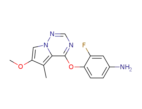 Molecular Structure of 872206-58-1 (Benzenamine,
3-fluoro-4-[(6-methoxy-5-methylpyrrolo[2,1-f][1,2,4]triazin-4-yl)oxy]-)