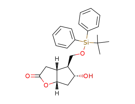 Molecular Structure of 84786-80-1 ((3aR,4S,5R,6aS)-4-(tert-Butyldiphenylsilyloxy)methyl-5-hydroxy-hexahydro-2H-cyclopenta[b]furan-2-one)