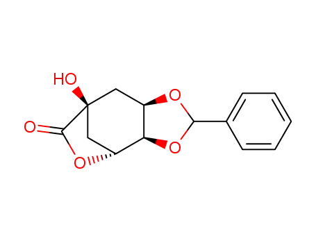 Molecular Structure of 216662-57-6 ((1S,3R,4R,5R)-3,4-O-Benzylidene-1,3,4-trihydroxy-6-oxabicyclo<3.2.1>octan-7-one)