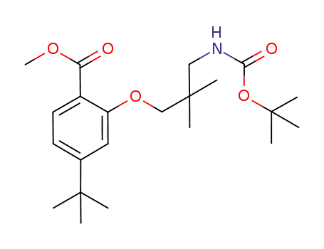 Molecular Structure of 889125-79-5 (Benzoic acid,
2-[3-[[(1,1-dimethylethoxy)carbonyl]amino]-2,2-dimethylpropoxy]-4-(1,1-
dimethylethyl)-, methyl ester)