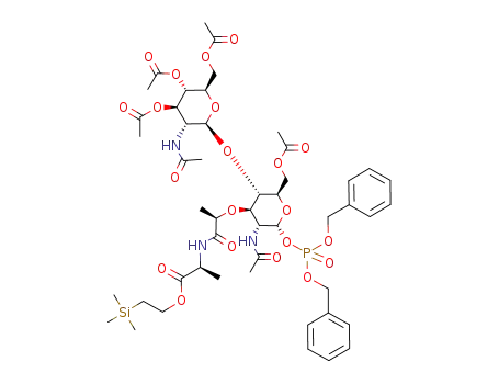 2-{2-[2-acetoxymethyl-5-acetylamino-6-(bis-benzyloxy-phosphoryloxy)-3-(4,5-diacetoxy-6-acetoxymethyl-3-acetylamino-tetrahydro-pyran-2-yloxy)-tetrahydro-pyran-4-yloxy]-propionylamino}-propionic acid 2-trimethylsilanyl-ethyl ester