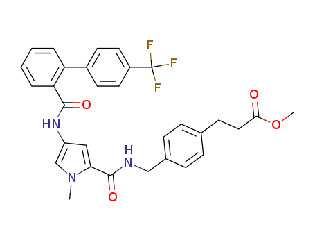 Molecular Structure of 561300-75-2 (N-[4-(2-methoxycarbonyl-ethyl)-phenylmethyl]-4-(4'-trifluoromethyl-biphenyl-2-carbonylamino)-1-methyl-pyrrole-2-carboxylic acid amide)