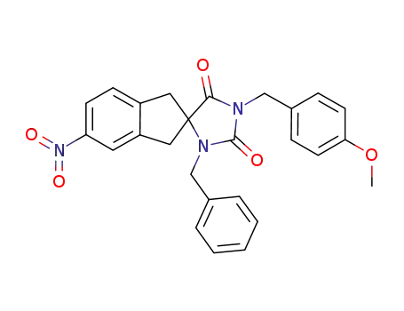 Molecular Structure of 767305-03-3 (Spiro[imidazolidine-4,2'-[2H]indene]-2,5-dione,
1',3'-dihydro-1-[(4-methoxyphenyl)methyl]-5'-nitro-3-(phenylmethyl)-)
