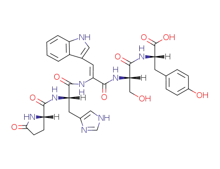 Molecular Structure of 207744-20-5 ((S)-2-{(S)-3-Hydroxy-2-[(Z)-2-{(S)-3-(1H-imidazol-4-yl)-2-[((S)-5-oxo-pyrrolidine-2-carbonyl)-amino]-propionylamino}-3-(1H-indol-3-yl)-acryloylamino]-propionylamino}-3-(4-hydroxy-phenyl)-propionic acid)