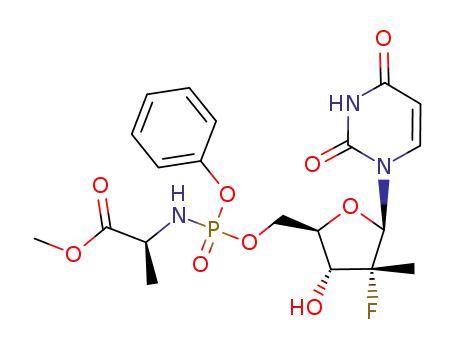 Molecular Structure of 1015255-46-5 ((S)-2-{[(2R,3R,4R,5R)-5-(2,4-dioxo-3,4-dihydro-2H-pyrimidin-1-yl)-4-fluoro-3-hydroxy-4-methyltetrahydrofuran-2-ylmethoxy](phenoxy)phosphorylamino}propionic acid methyl ester)