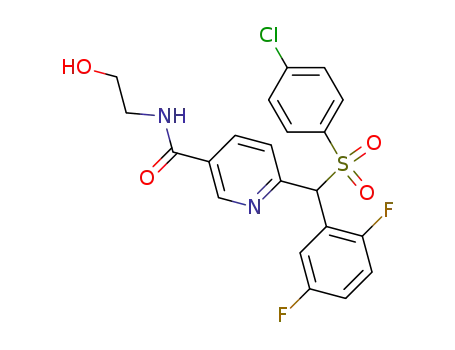 Molecular Structure of 820222-78-4 (3-Pyridinecarboxamide,
6-[[(4-chlorophenyl)sulfonyl](2,5-difluorophenyl)methyl]-N-(2-hydroxyethyl
)-)
