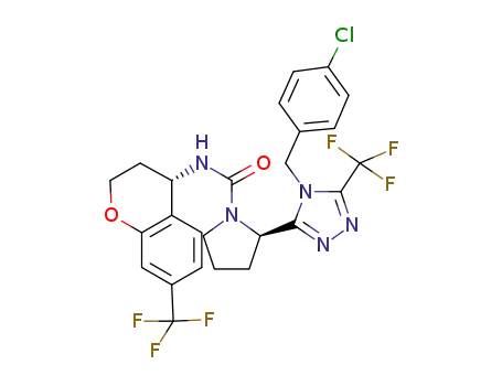 Molecular Structure of 1140491-04-8 ((R)-2-(4-(4-chlorobenzyl)-5-(trifluoromethyl)-4H-1,2,4-triazol-3-yl)-N-((S)-7-(trifluoromethyl)chroman-4-yl)pyrrolidine-1-carboxamide)