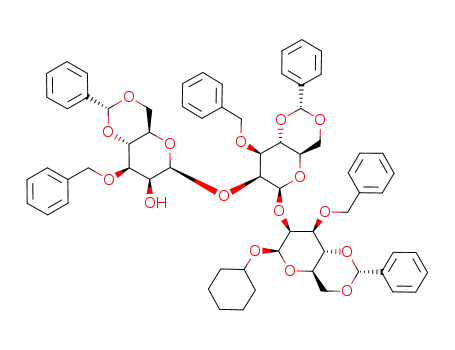 cyclohexyl 3-O-benzyl-4,6-O-benzylidene-β-D-mannopyranosyl-(1->2)-3-O-benzyl-4,6-O-benzylidene-β-D-mannopyranosyl-(1->2)-3-O-benzyl-4,6-O-benzylidene-β-D-mannopyranoside