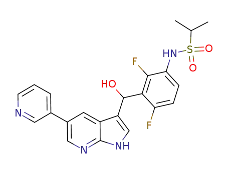 Molecular Structure of 918523-56-5 (N-(2,4-difluoro-3-(hydroxy(5-(pyridin-3-yl)-1H-pyrrolo[2,3-b]pyridin-3-yl)methyl)phenyl)propane-2-sulfonamide)