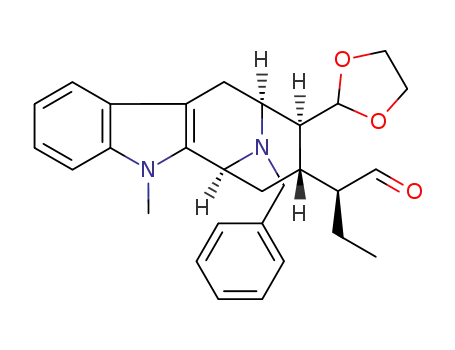 Molecular Structure of 143065-03-6 ((6S,8S,9S,10S,1'S)-5-methyl-8-(1'-ethyl-oxomethyl)-9-(1',3'-dioxolan-2'-yl)-12-benzyl-6,7,8,9,10,11-hexahydro-6,10-imino-5H-cyclooct[b]-indole)
