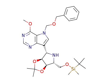 1S-5-O-tert-butyldimethylsilyl-1,4-dideoxy-1-C-[(4-methyoxypyrrolo[3,2-d]pyrimidin-9-N-(benzyloxomethyl)-7-yl)]-1,4-imino-2,3-O-isopropylidine-D-ribitol
