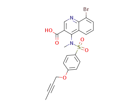 Molecular Structure of 287379-48-0 (8-bromo-4-[{[4-(2-butynyloxy)phenyl]sulfonyl} (methyl)-amino]-3-quinolinecarboxylic acid)