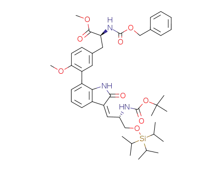 Molecular Structure of 353520-95-3 (2-benzyloxycarbonylamino-3-{3-[3-(2-<i>tert</i>-butoxycarbonylamino-3-triisopropylsilanyloxy-propylidene)-2-oxo-2,3-dihydro-1<i>H</i>-indol-7-yl]-4-methoxy-phenyl}-propionic acid methyl ester)