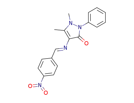 Molecular Structure of 61098-06-4 (3H-Pyrazol-3-one,
1,2-dihydro-1,5-dimethyl-4-[[(4-nitrophenyl)methylene]amino]-2-phenyl-)