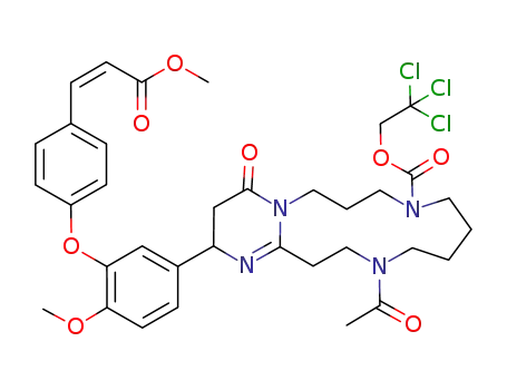 13-Acetyl-2-{4-methoxy-3-[4-((Z)-2-methoxycarbonyl-vinyl)-phenoxy]-phenyl}-4-oxo-2,3,4,6,7,9,10,11,12,13,14,15-dodecahydro-5H-1,4a,8,13-tetraaza-benzocyclotridecene-8-carboxylic acid 2,2,2-trichloro-ethyl ester