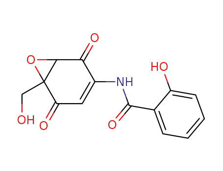 Molecular Structure of 175448-32-5 (Benzamide, 2-hydroxy-N-(6-(hydroxymethyl)-2,5-dioxo-7-oxabicyclo(4.1.0 )hept-3-en-3-yl)-, (1S)-)