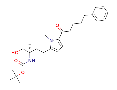 Molecular Structure of 566938-91-8 (Carbamic acid,
[(1R)-1-(hydroxymethyl)-1-methyl-3-[1-methyl-5-(1-oxo-5-phenylpentyl)-1
H-pyrrol-2-yl]propyl]-, 1,1-dimethylethyl ester)