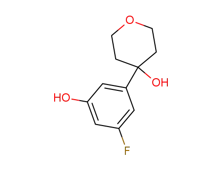 Molecular Structure of 130723-23-8 (2H-Pyran-4-ol, 4-(3-fluoro-5-hydroxyphenyl)tetrahydro-)