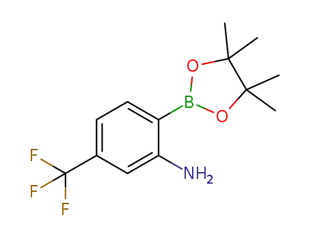 Molecular Structure of 1196972-92-5 (5-(trifluoromethyl)-2-(4,4,5,5-tetramethyl-1,3,2-dioxaborolan-2-yl)benzenamine)
