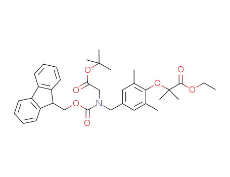 Molecular Structure of 866641-05-6 (ethyl 2-[4-({(2-tert-butoxy-2-oxoethyl)[(9H-fluoren-9-ylmethoxy)carbonyl]amino}methyl)-2,6-dimethylphenoxy]-2-methylpropanoate)